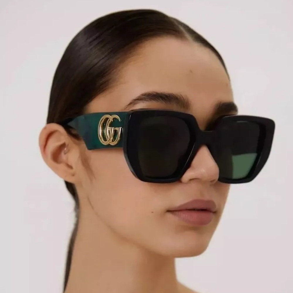 Gucci GG0956S 001 Acetate Oversized Women's Sunglasses Black/ Green